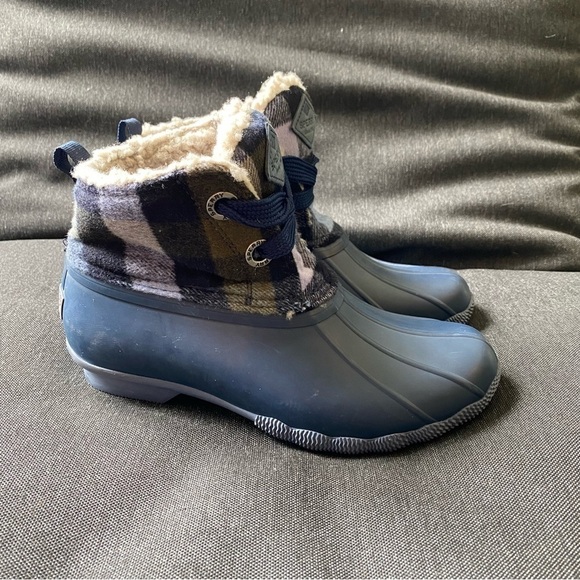 NEW Sperry Topsider Saltwater Blue Checkered Wool Boots Rain Snow Women’s Size 6 - Picture 1 of 9